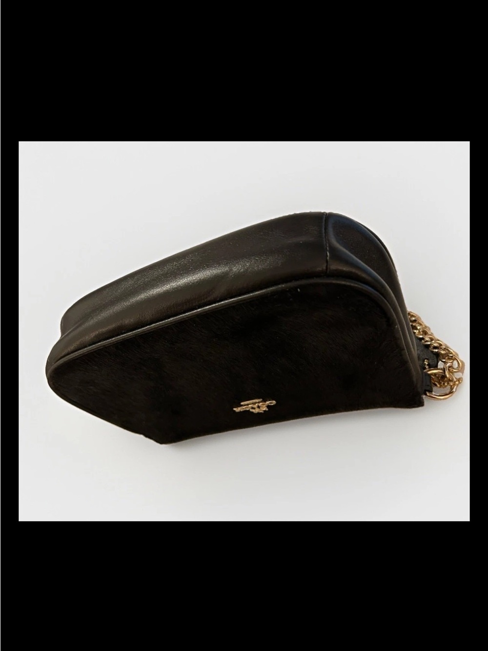 Coach Clutch Nolita 19, Black Haircalf, Black Leather Trim, Brass Chain Strap - Picture 6 of 9